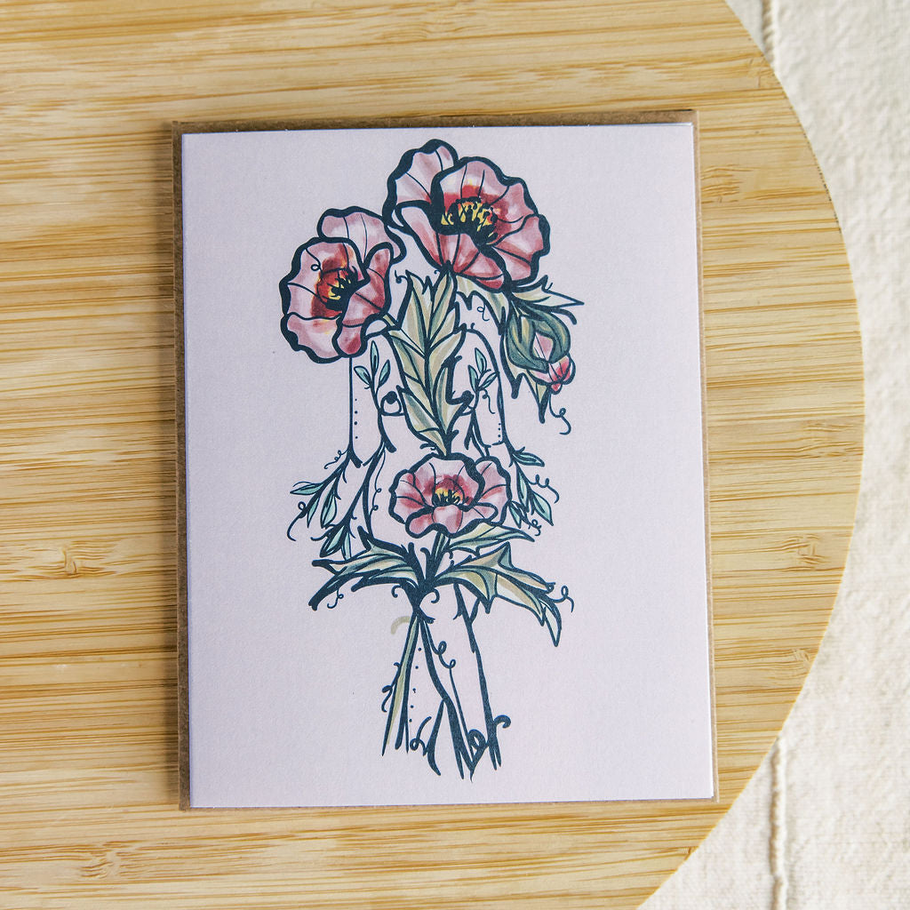 petunia sister greeting card with purple watercolor petunia blooms by marcy ellis