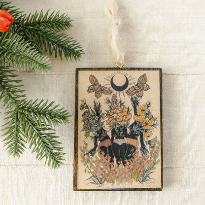 Rise wooden holiday ornament, watercolor desert artwork on hand stained wood