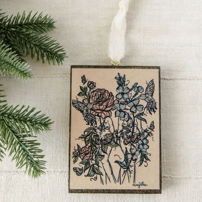 wisdom holders wooden holiday ornament, watercolor desert artwork on hand stained wood