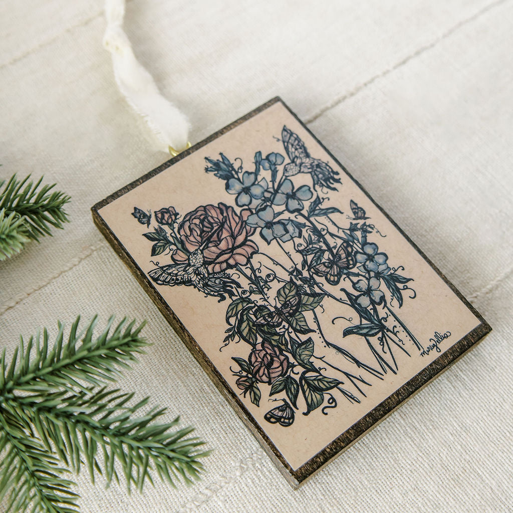 wisdom holders wooden holiday ornament, watercolor desert artwork on hand stained wood